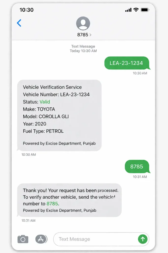 Vehicle verification with SMS service (8785 )