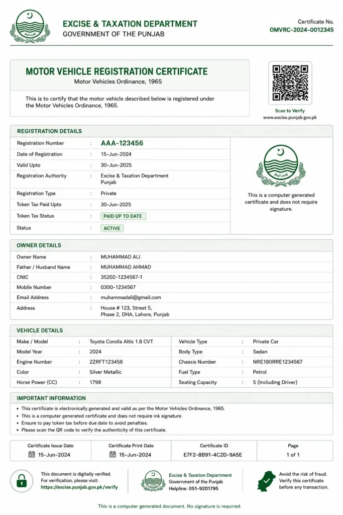 vehicle registration certificate